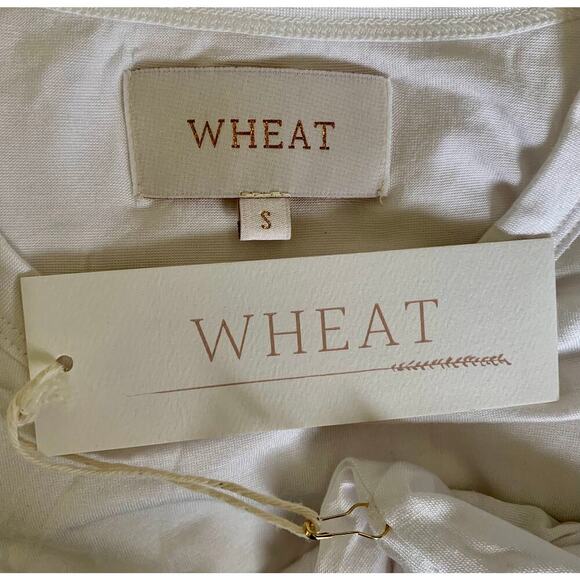 Wheat T-Shirt Top in White Small Knit Pullover Tee Classic Summer Boho Cotton - Picture 4 of 4